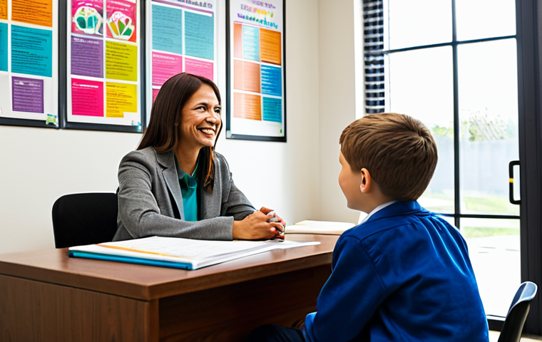 **

"A friendly and approachable school counselor, fully clothed in professional attire, sitting in a brightly lit office, talking to a young student. The office is decorated with colorful posters promoting positive mental health. The counselor is smiling warmly and making eye contact.  Safe for work, appropriate content, family-friendly, perfect anatomy, natural proportions, well-formed hands, proper finger count."

**