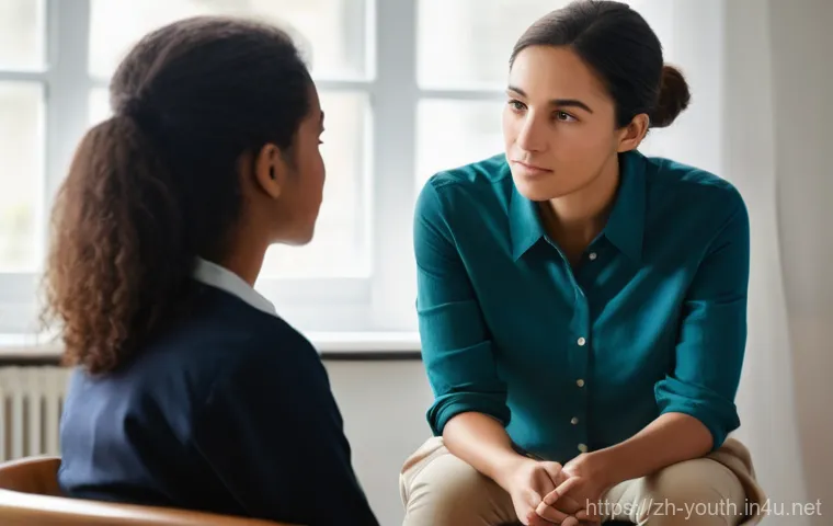 청소년상담사 커리큘럼 분석 - **Prompt:** A dynamic, slightly abstract illustration depicting a diverse group of teenagers (ages 1...