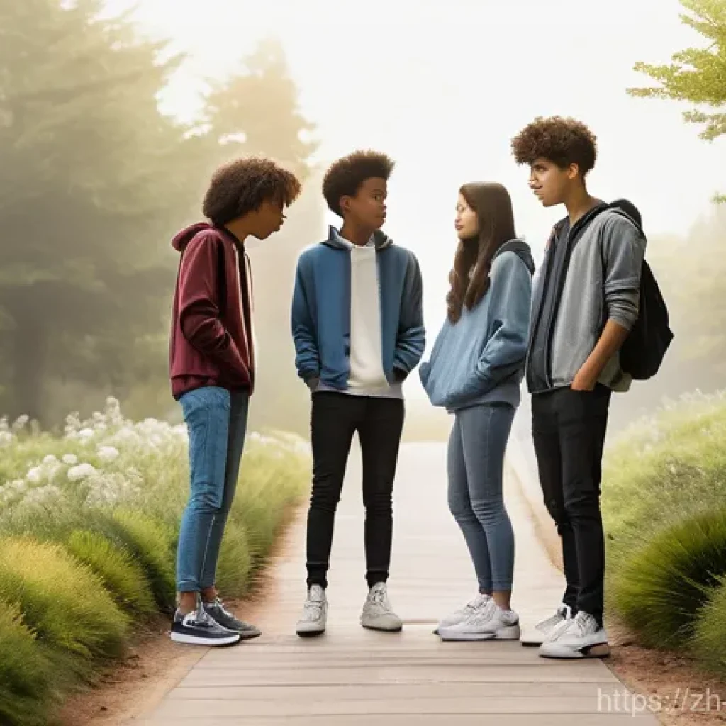 청소년상담사 필기시험 주요 과목 분석 - **Prompt:** A diverse group of four teenagers (two male, two female, various ethnicities), approxima...