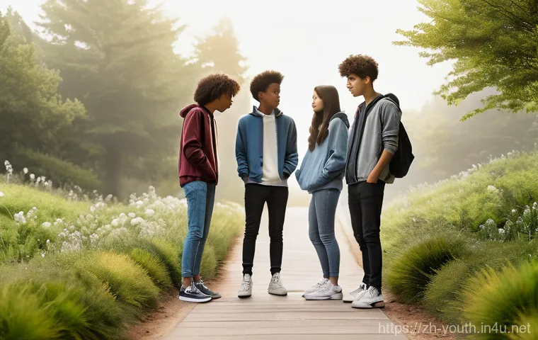 청소년상담사 필기시험 주요 과목 분석 - **Prompt:** A diverse group of four teenagers (two male, two female, various ethnicities), approxima...