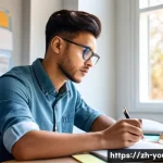 청소년상담사 시험 준비에 도움이 되는 자료 - A focused young adult studying at a tidy desk in a modern, bright room, surrounded by open textbooks...