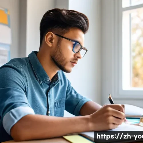 청소년상담사 시험 준비에 도움이 되는 자료 - A focused young adult studying at a tidy desk in a modern, bright room, surrounded by open textbooks...