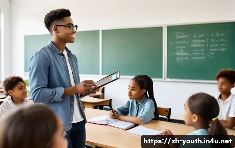 청소년상담사 자격증 취득 후 진로 탐색 방법 - A professional teenage counselor in a modern international school setting, wearing smart casual atti...