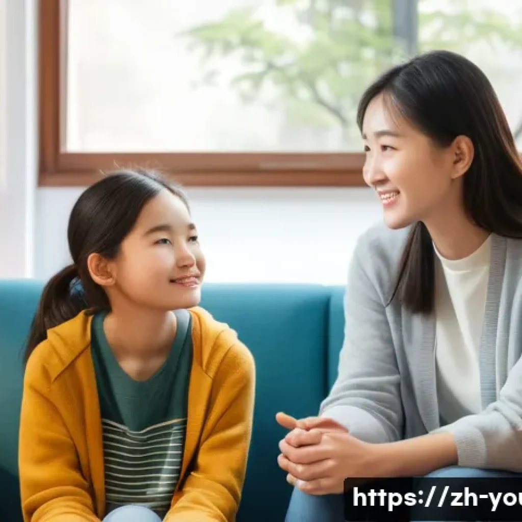 청소년상담사와 청소년 심리치료 차이 - A warm and inviting school counseling room scene, featuring a compassionate teenage psychological co...