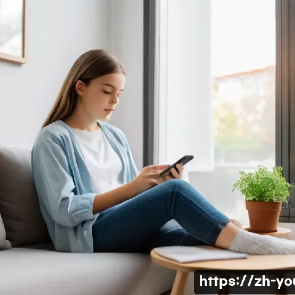 청소년상담사 상담 효과 측정과 평가 방법 - A modern psychological counseling room with a teenage girl sitting comfortably on a sofa, holding a ...