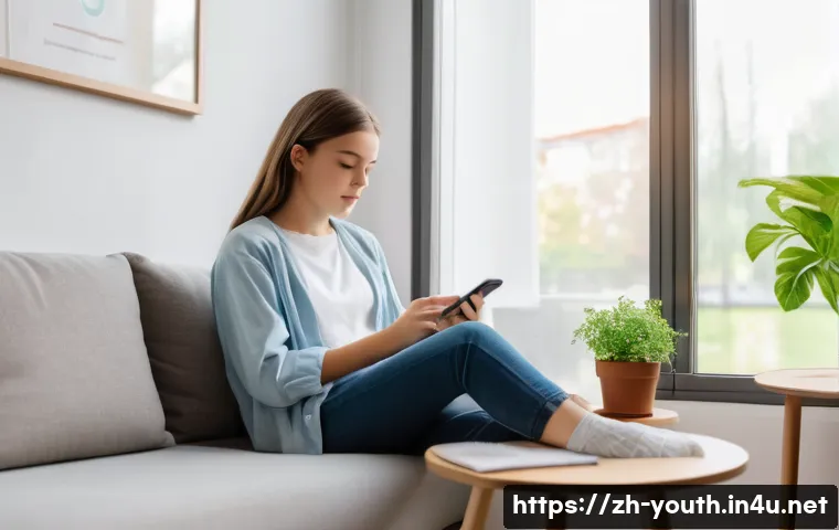 청소년상담사 상담 효과 측정과 평가 방법 - A modern psychological counseling room with a teenage girl sitting comfortably on a sofa, holding a ...