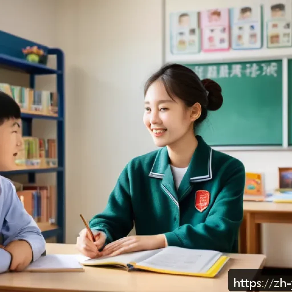 청소년상담사 직무별 상세 역할 - A compassionate school counselor in a modern Chinese school psychological counseling room, warmly en...