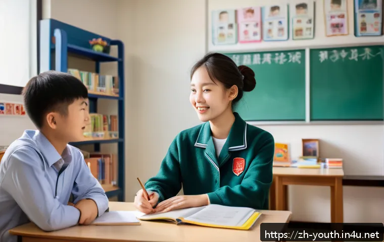 청소년상담사 직무별 상세 역할 - A compassionate school counselor in a modern Chinese school psychological counseling room, warmly en...