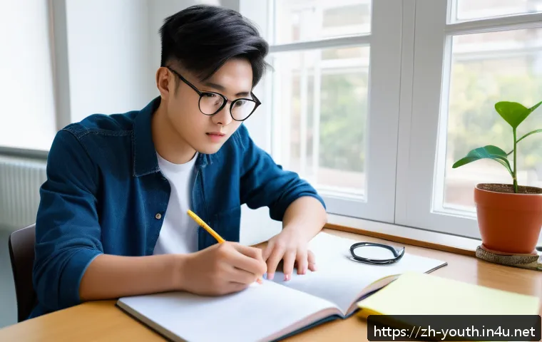 청소년상담사 필기시험 준비 체크리스트 - A modern study room scene featuring a young adult with East Asian features, wearing casual clothes a...