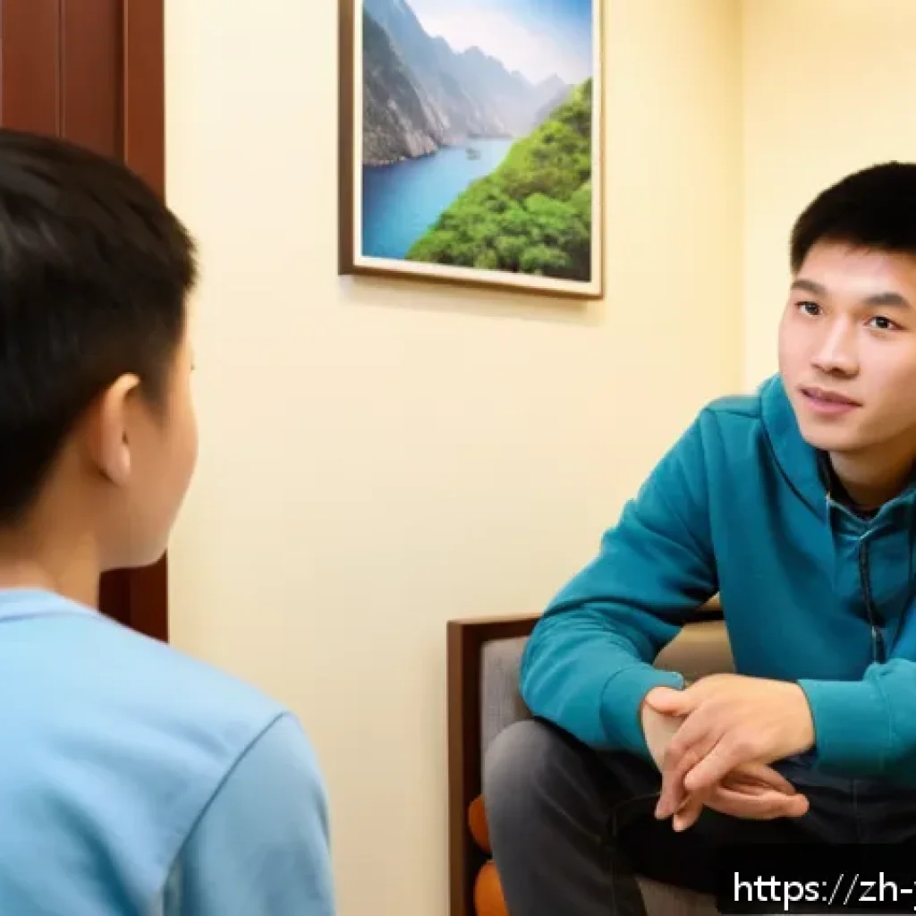 청소년상담사 자격증 연수 프로그램 - A warm and inviting counseling room setting with a teenage boy aged around 14, wearing casual clothi...