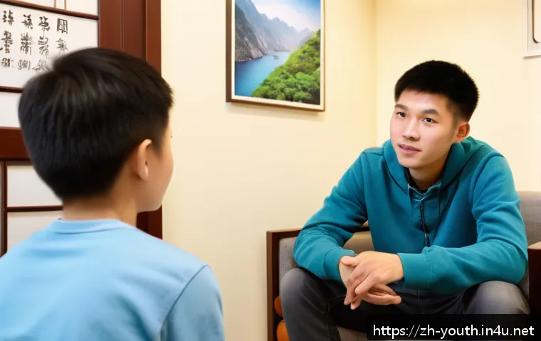청소년상담사 자격증 연수 프로그램 - A warm and inviting counseling room setting with a teenage boy aged around 14, wearing casual clothi...