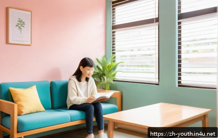 청소년상담사 상담 기법 소개 - A warm and inviting counseling room scene showing a teenage girl sitting comfortably on a cozy armch...