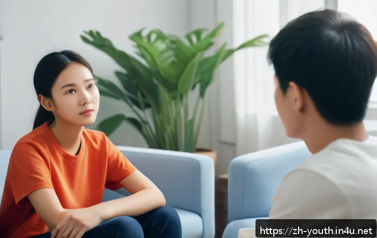 청소년상담사로 일하기 위한 필수 자질 - A compassionate Asian female counselor attentively listening to a rebellious teenage boy in a cozy, ...