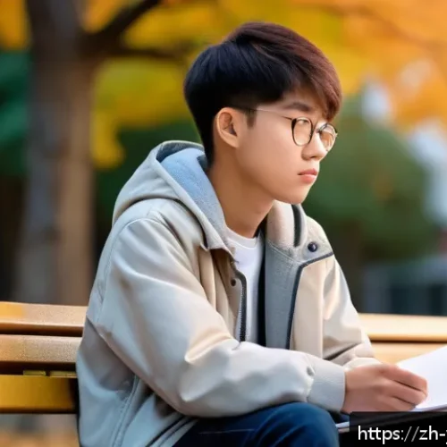 청소년상담사와 청소년 문제 행동 치료 - A thoughtful Asian teenage boy sitting alone on a school bench during sunset, wearing casual modern ...
