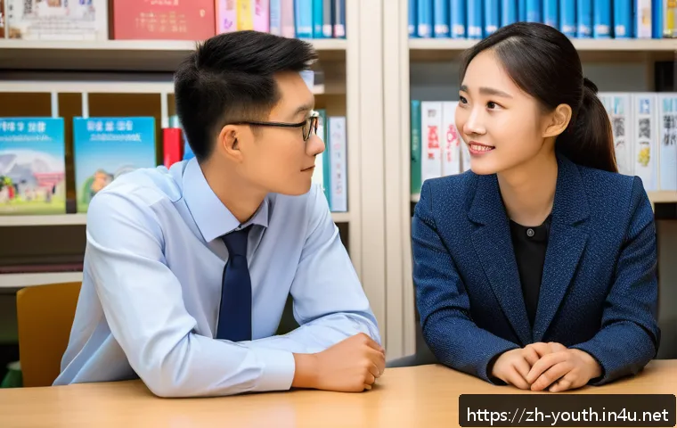 청소년상담사 자격증의 사회적 가치 - A professional adolescent counselor in a modern school counseling center, wearing smart casual attir...