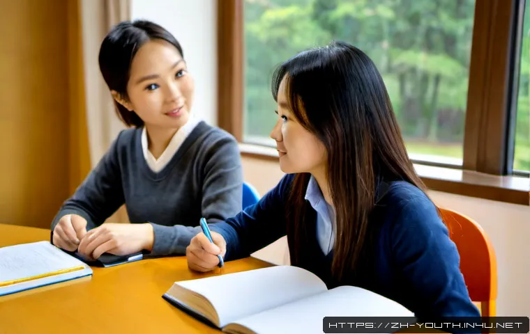 청소년상담사 자격증 취득 시 유리한 학과 - Photorealistic university counseling psychology classroom, a young East Asian student discussing ado...